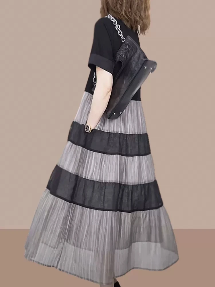 Été 2025 Spor Sle décontracté Dr ort Sve t-shirt ventre couvrant Ele grande taille femmes a-ligne Dr