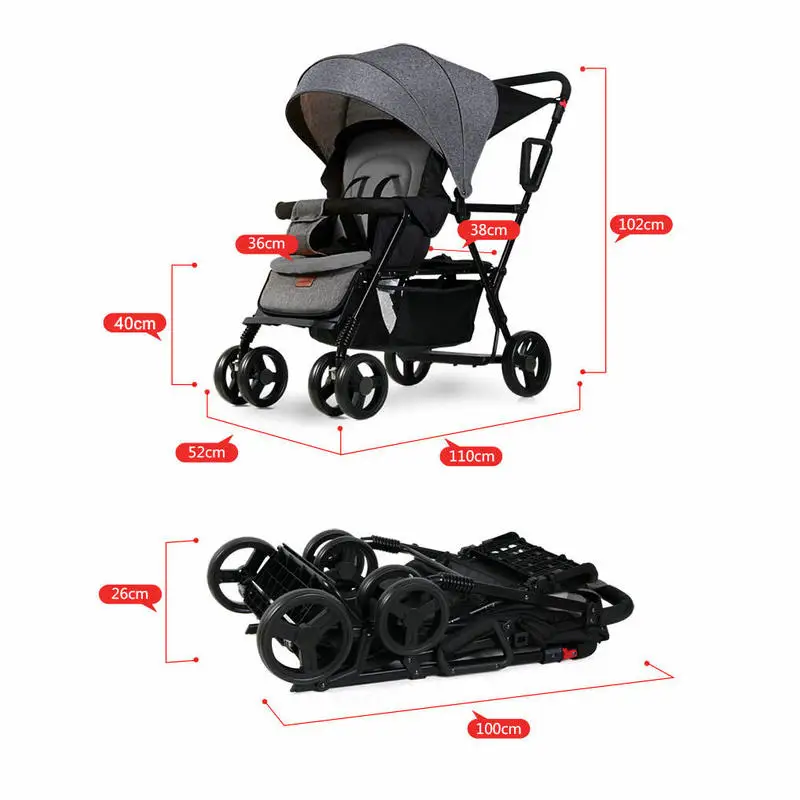 Stroller For Two Children Tandem Stroller Pram Foldable Twins Stroller Sit And Lie