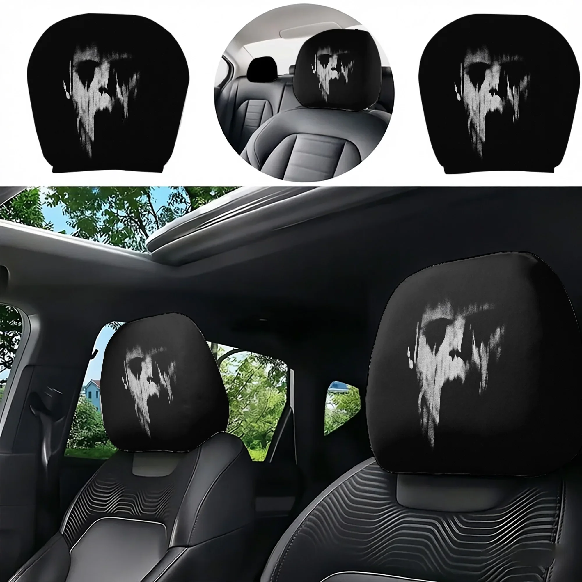 Gothic Ghost Headrest Covers 2pcs, All-Season Use, Essential Car Seat Protection Headrest Covers