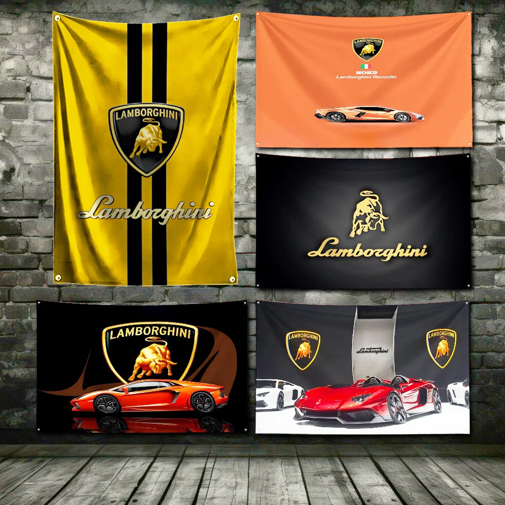 L-LamborghiniS Garages  Flag Polyester Digital Printing Banner For Garage or Out door Decoration