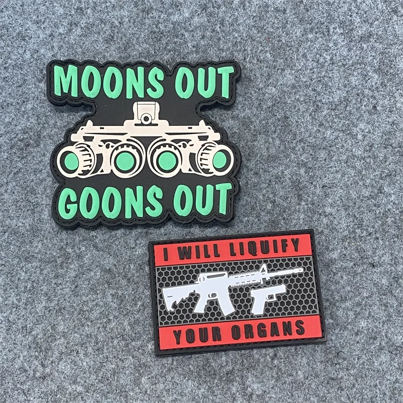 MOONS OUT GOONS OUT Tactical Morale Badge I WILL LIQUIFY YOUR ORGANS Sniper Rifle  PVC  Sticker Hook and Loop Backpack Patches