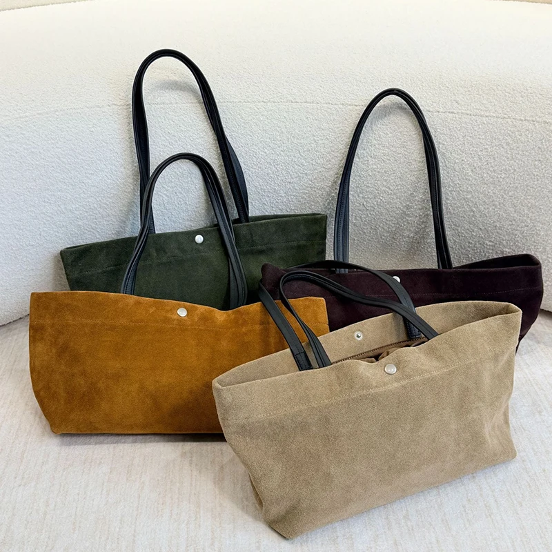 2026 Winter Luxury Brand Women Shoulder Bags Genuine Leather Women Handbags Ins Hot Fashion Solid Cowhide Suede Tote Bags Woman
