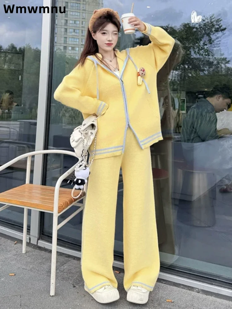 

Hooded Sweat Casual Sports Conjuntos Women's Casual Baggy Fashion Zipper Ensemble Straight Wide Leg Loose Pants 2 Piece Set