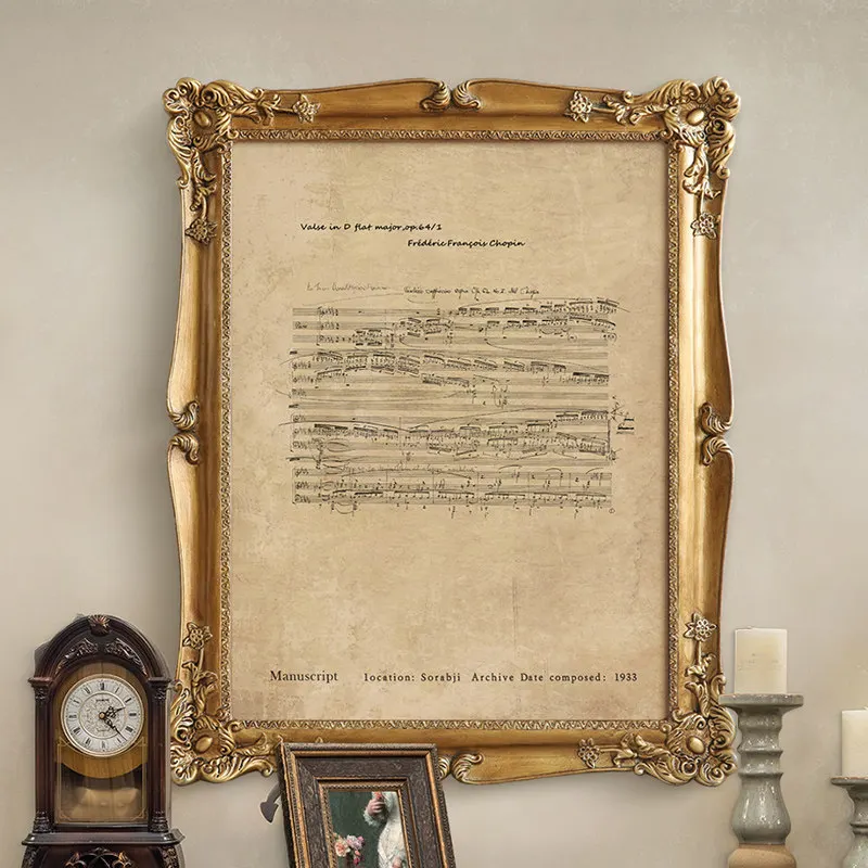 French niche retro art Chopin sheet music manuscript European medieval engraving frame hanging painting piano room decorative pa