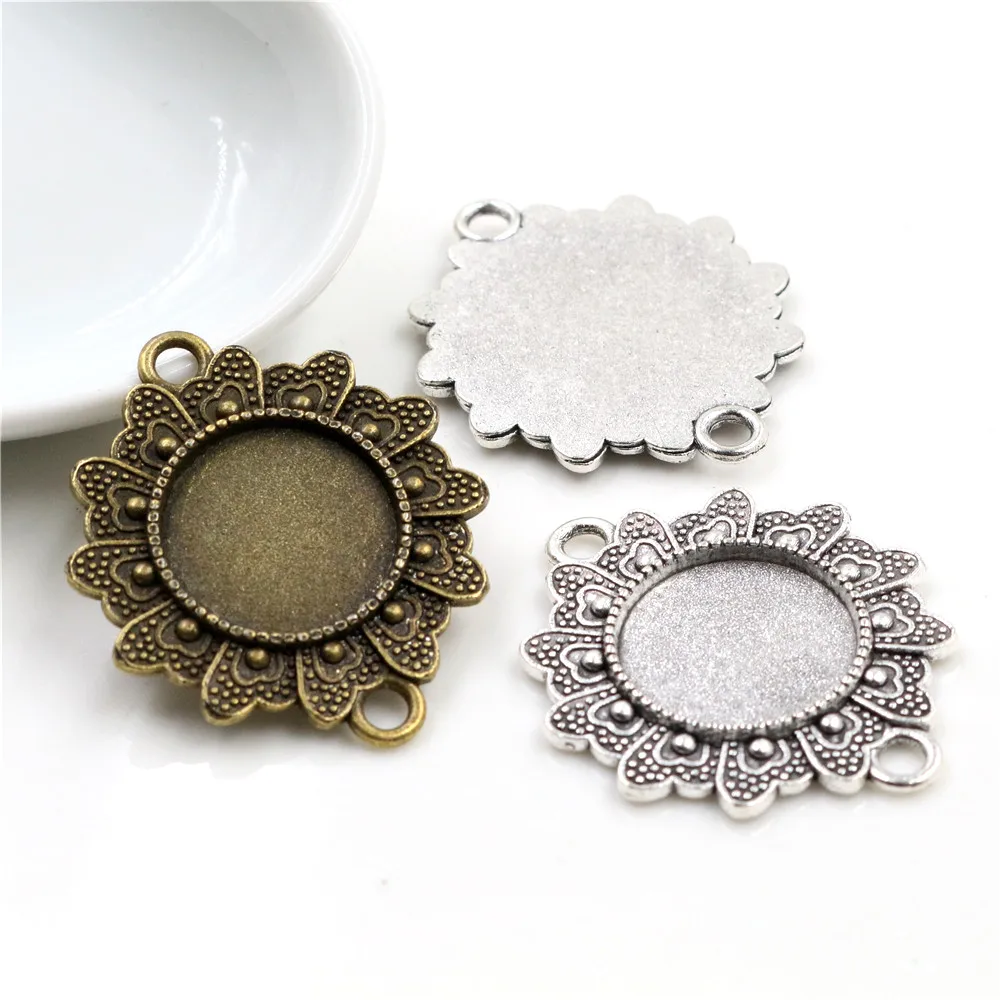 10 sztuk 16mm wewnętrzna rozmiar antyczny brąz posrebrzany kwiat styl połączenia Cabochon baza Cameo ustawienie Charms wisiorek