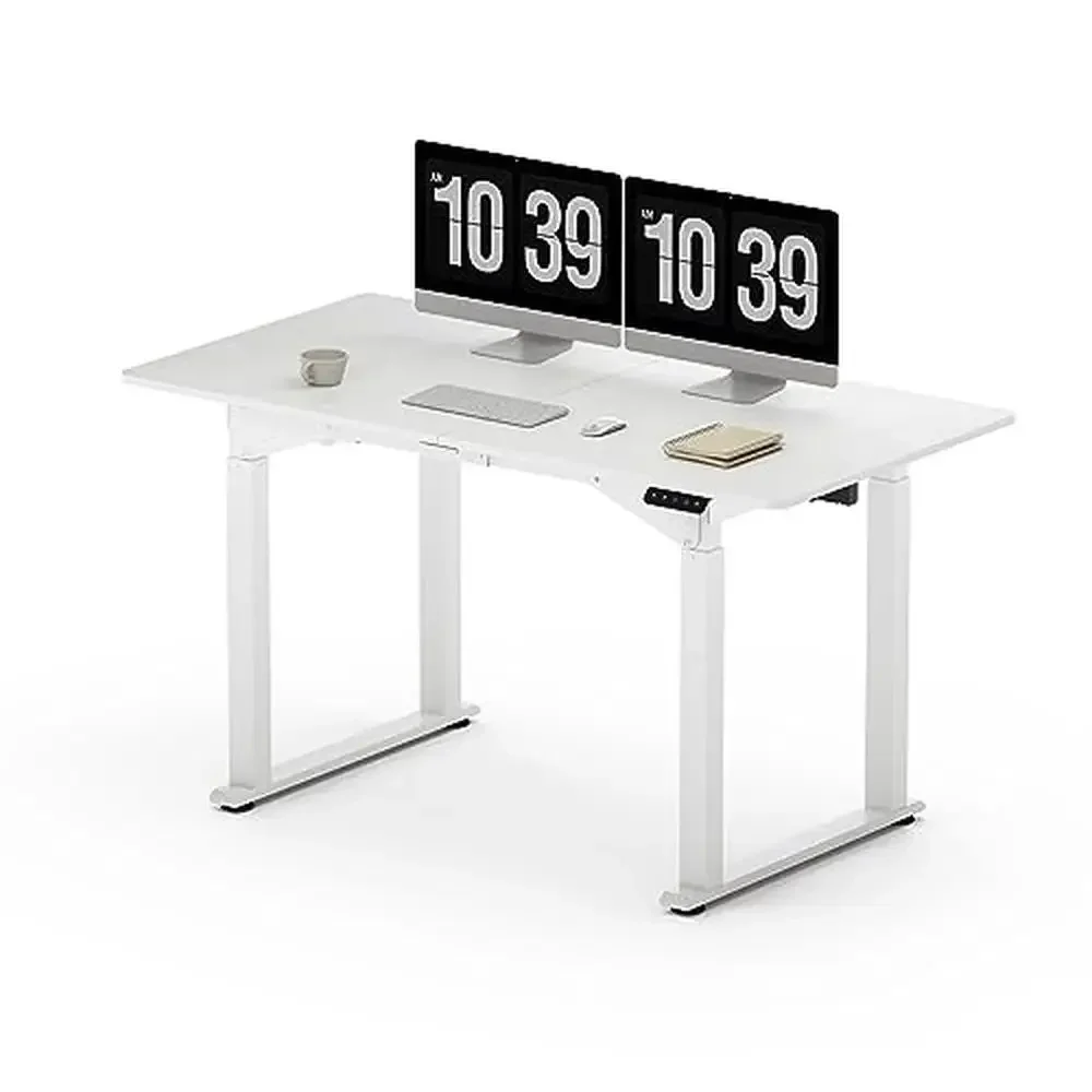 Electric Standing Desk 55x28 Dual Motor 4-Leg Height Adjustable Memory Presets White Wood Top