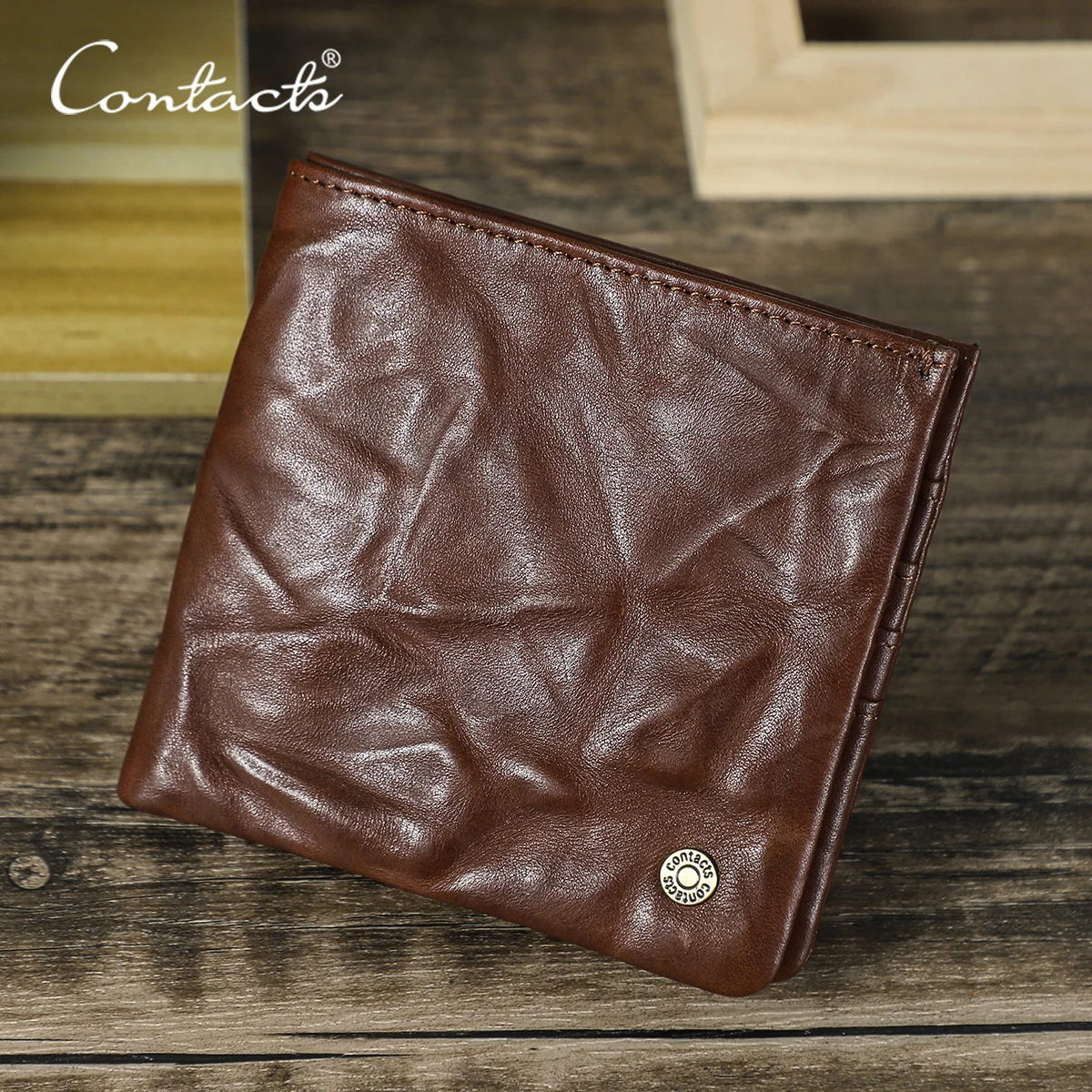 CONTACT'S Washed Full Grain Leather Short Wallets for Men Bifold Card Holder Money Clip Coin Purse Male Pocket Wallets Men's Bag