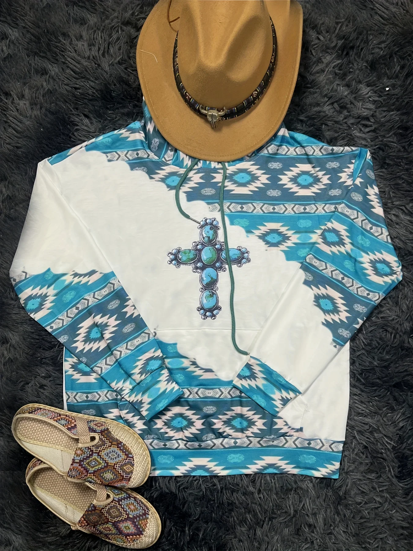 المرأة الغربية العرقية طباعة البلوز هوديي عارضة الرجعية طباعة مقنعين البلوز الملابس النسائية قمم #3