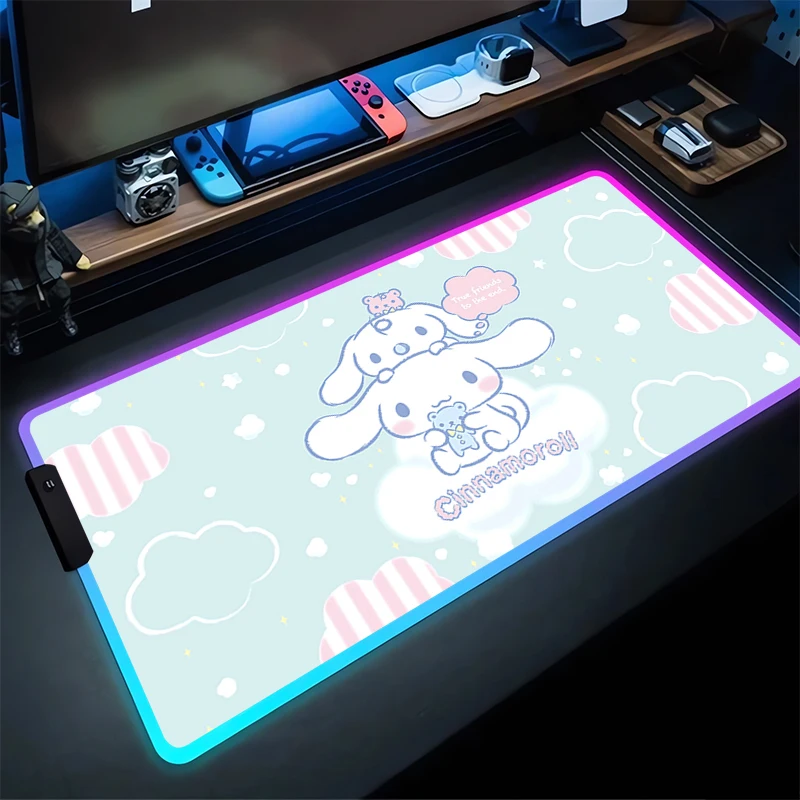 RGB Large Gaming Mouse Pad Cinnamoroll Laptop Mat Gaming Mousepad Backlit Keyboard Gamer Table Pads Home Decor Sanrio coaster