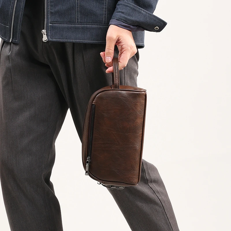 Men Wallets Retro PU Leather Coin Purse Luxury Business Handbags Vintage Wristlet Bag Mobile Phone Bags Solid Color Storage Bags