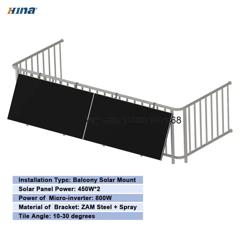 Wmwmnu Plug and Play 2 Panel 900W Solar Panel Balcony Kit for Material 10 to 30 Degree Angle 15 Year Warranty PV Mounting