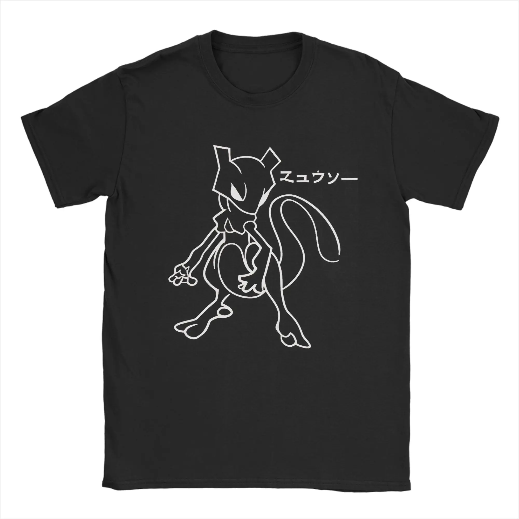 Leisure Pokemon Mewtwo Line Art T-Shirt for Men Round Collar Pure Cotton T Shirt  Short Sleeve Tee Shirt 4XL 5XL 6XL Clothes