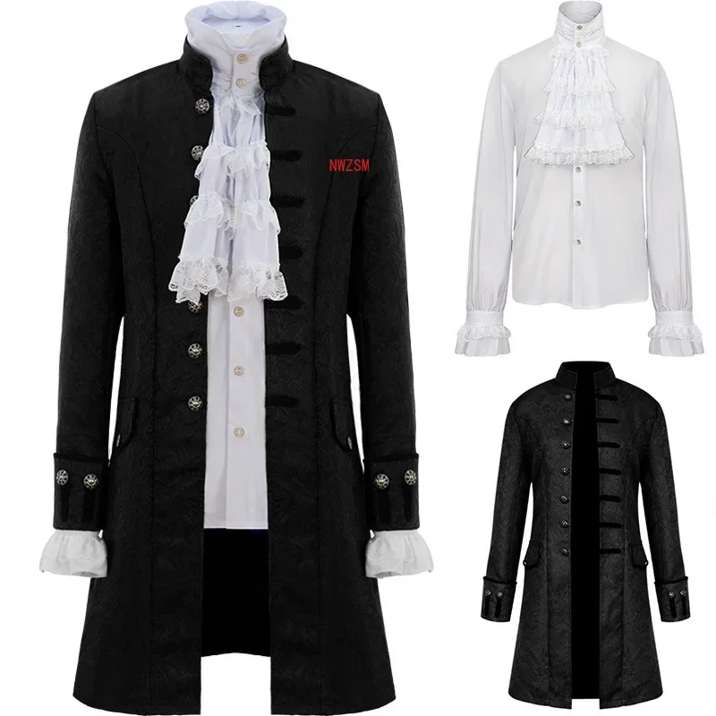 Men Steampunk Trench Coat and Shirt Set Vintage Prince Overcoat Medieval Renaissance Jacket Victorian Edwardian Cosplay Costume