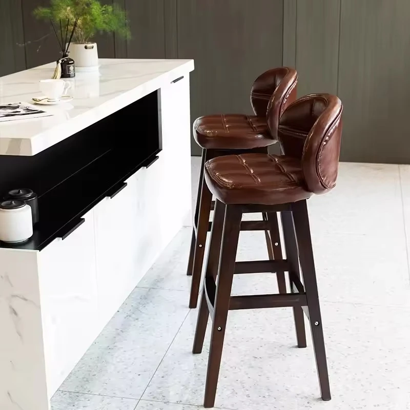 

Best Selling Leather Upholstered Bar Stool with Wooden Legs Ergonomic Counter Height Chair for Kitchen Island Cafe Home Bar