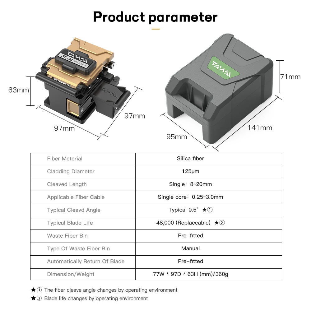 Handheld Optical Fiber Cleaver TAWAA FC-30 Double Fixture Standard Less than 0.5 Degrees (48000 times  blade life)