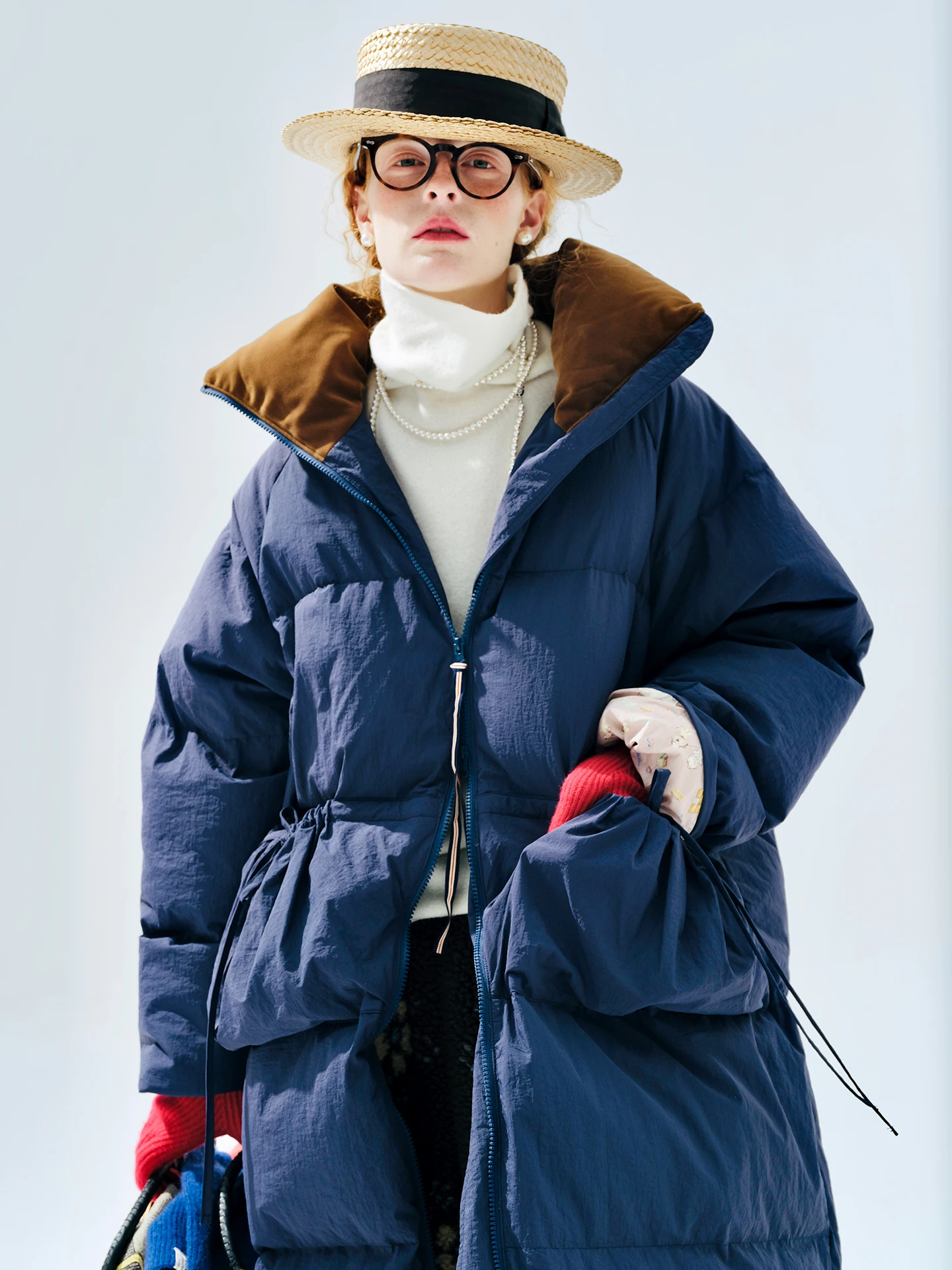 سترة طويلة باللون الأزرق الملكي - طول أسفل، معطف شتوي سميك ودافئ من ريش البط الأبيض للنساء 255258