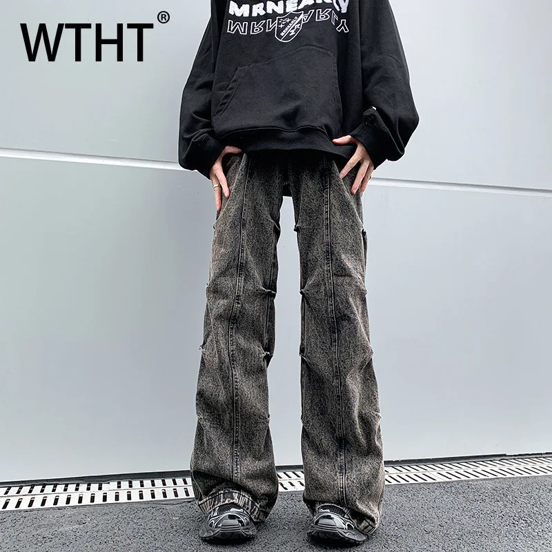 

WTHT Vintage 2025 Summer Men's Pleated Do Old High Street Denim Pants Fashion American Style High-waisted Jeans Male 2A1343