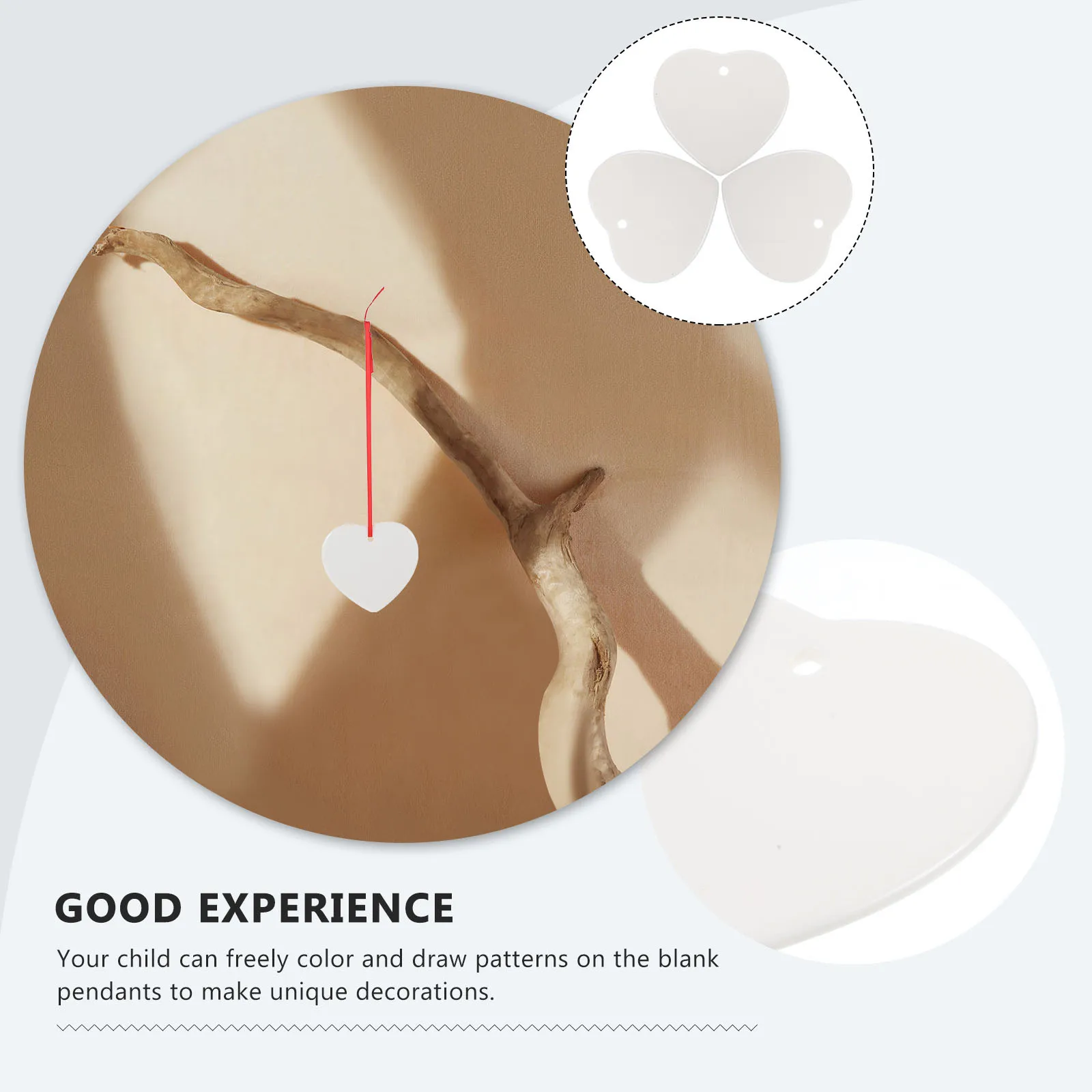 

3Pcs Heart Ceramic Pendants Blank DIY Crafts Tags for Drawing Painting Home Office Gift Decoration Festive Hanging Pendant