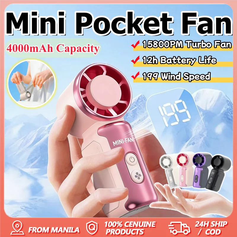 Mini Handheld Fan 3600mAh High-Speed Portable Turbo Pocket Fan for Outdoor Travel