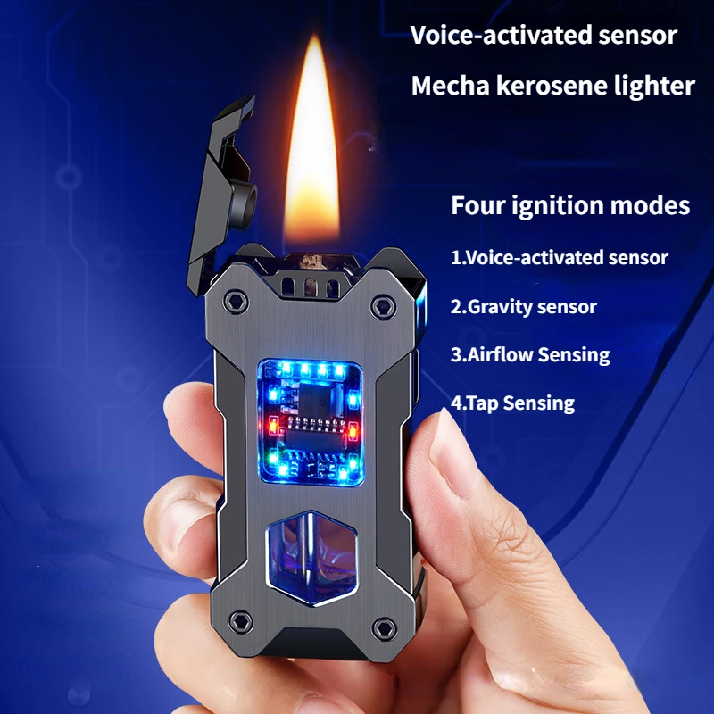 

New Gravity Sensing Ignition Open Flame Lighter Voice-controlled Mecha High Value Creative Kerosene Charging Lighter Cool