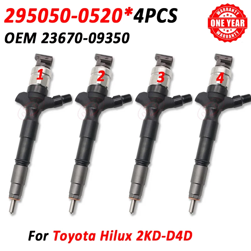 

4PCS 23670-09350 Common Rail Injection Nozzle 2367009350 Diesel Fuel Injector 295050-0520 For Toyota Hilux 2KD