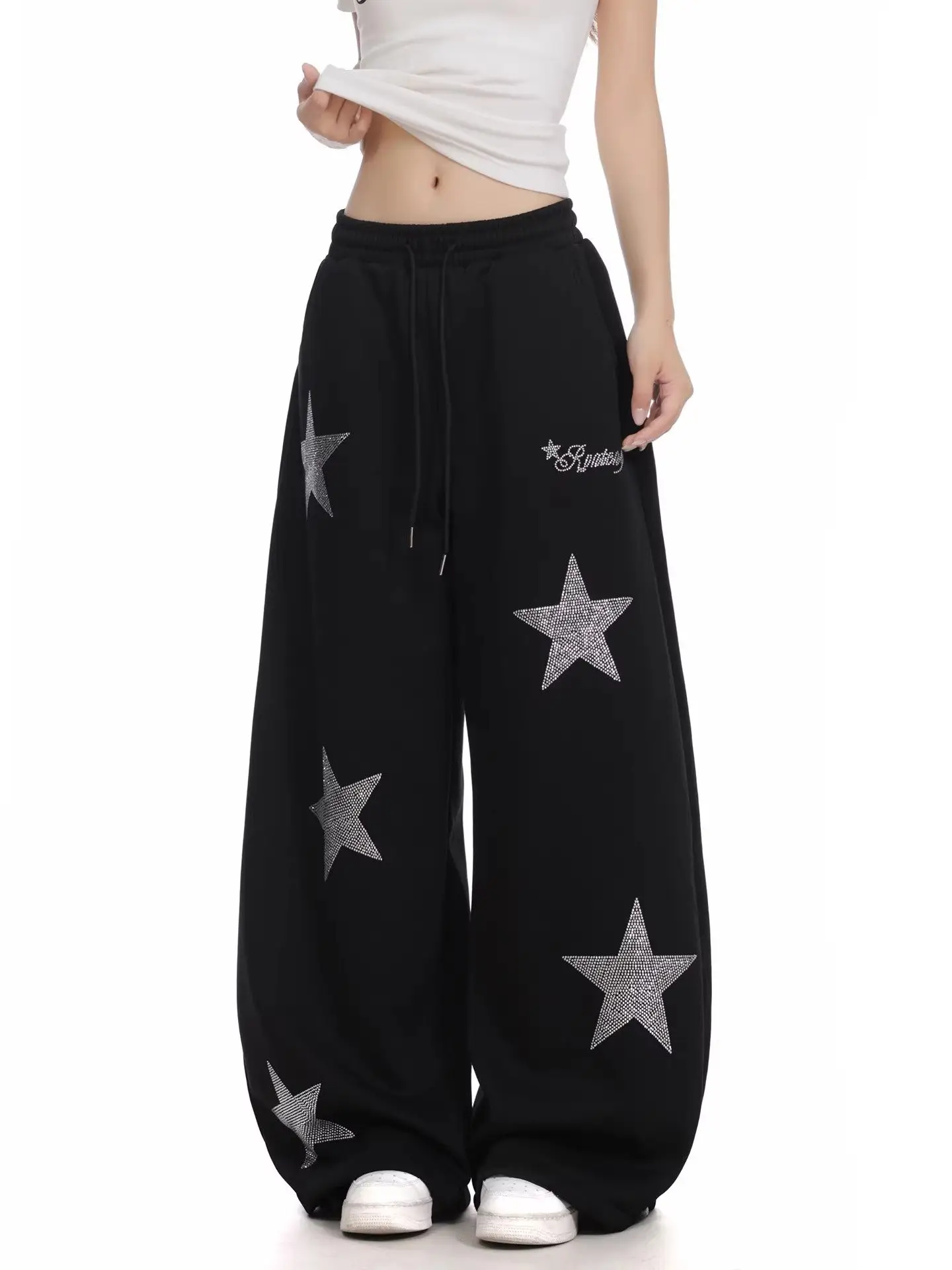 Women Black Gothic Baggy Y2k Star Jeans Vintage Grunge Emo Wide Jean Pants Harajuku Oversize Denim Trousers Alternative Clothes view 4