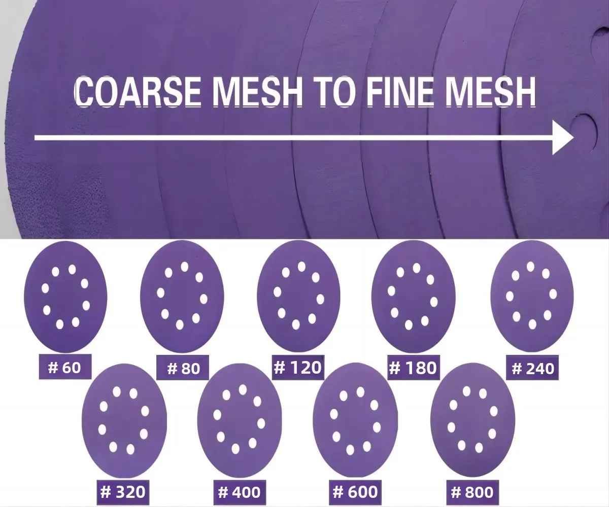 90 pçs kit de lixa de papel 5 Polegada 8 furos gancho & loop 60-800 grão sortido profissional roxo lixa orbital coarser para mais fino