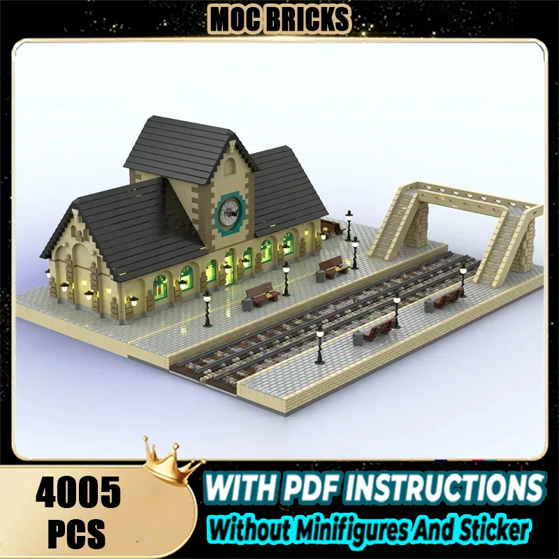 

City Street View Moc Building Bricks Platform Train Station Model Technology Modular Blocks Gift Christmas Toy DIY Assembly