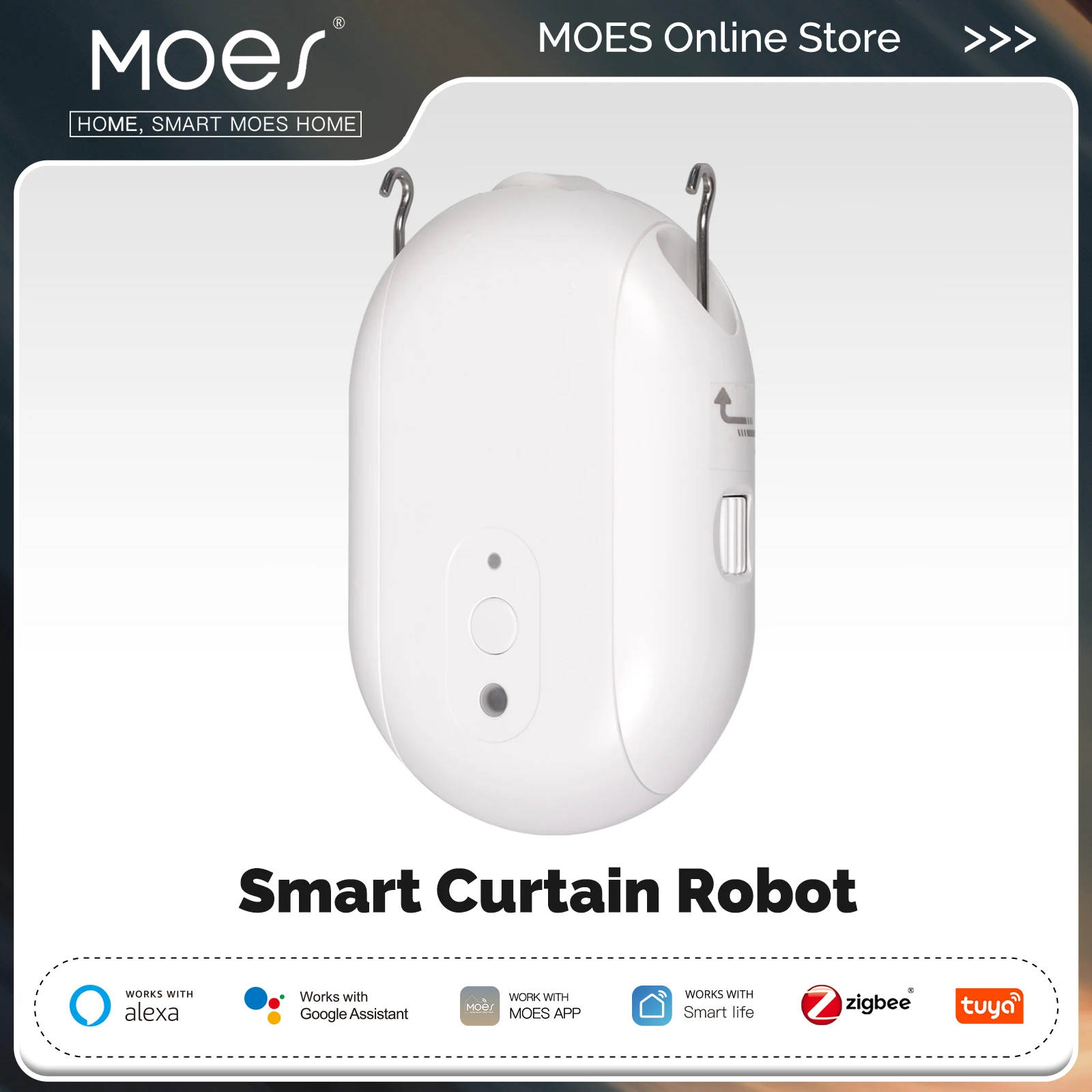 MOES Tuya ZigBee Smart Electric Curtain Robot Timing Auto Opener Closer Light Sensor App Remote Control Support Alexa GoogleHome