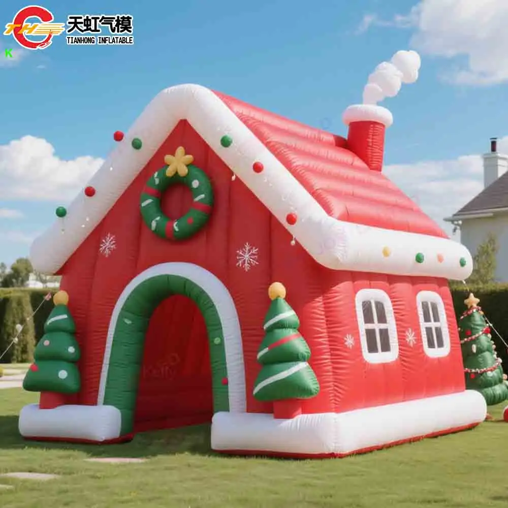 Schneller Türversand, aufblasbares Weihnachtsmann-Grotto-Weihnachtshaus zum Verkauf, kommerzielle tragbare Blow-up-Rasenzelte im Freien mit Gebläse