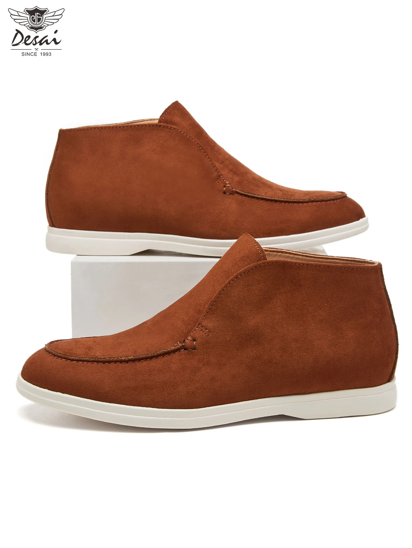 Desai Herren Neue Einfarbige Matte Slip-On Stiefeletten, Klassische Loafer-Stil Lässige Hohe Stiefel, Flache Sohle Vielseitig Vintage – Detail 2