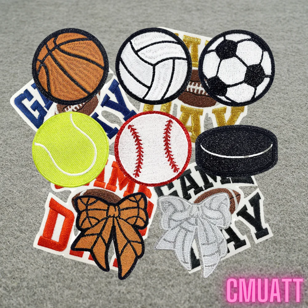 Balls Sports Lover Game Days Season Bows Iron on Small Emblem Thermoadhesive Sequin Embroidery Patches Stickers for Hoodies Bags