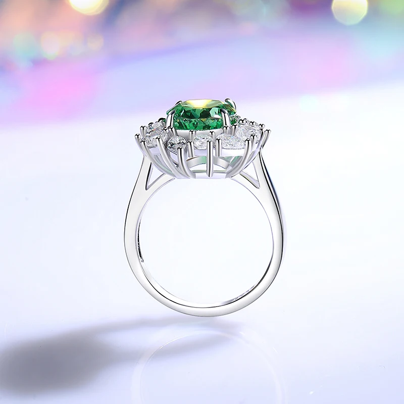 S925 Sterling Silver Emerald Ring for Women High Carbon Diamond Radiant Ice Flower Cut Colored Zircons Finger Jewelry Present