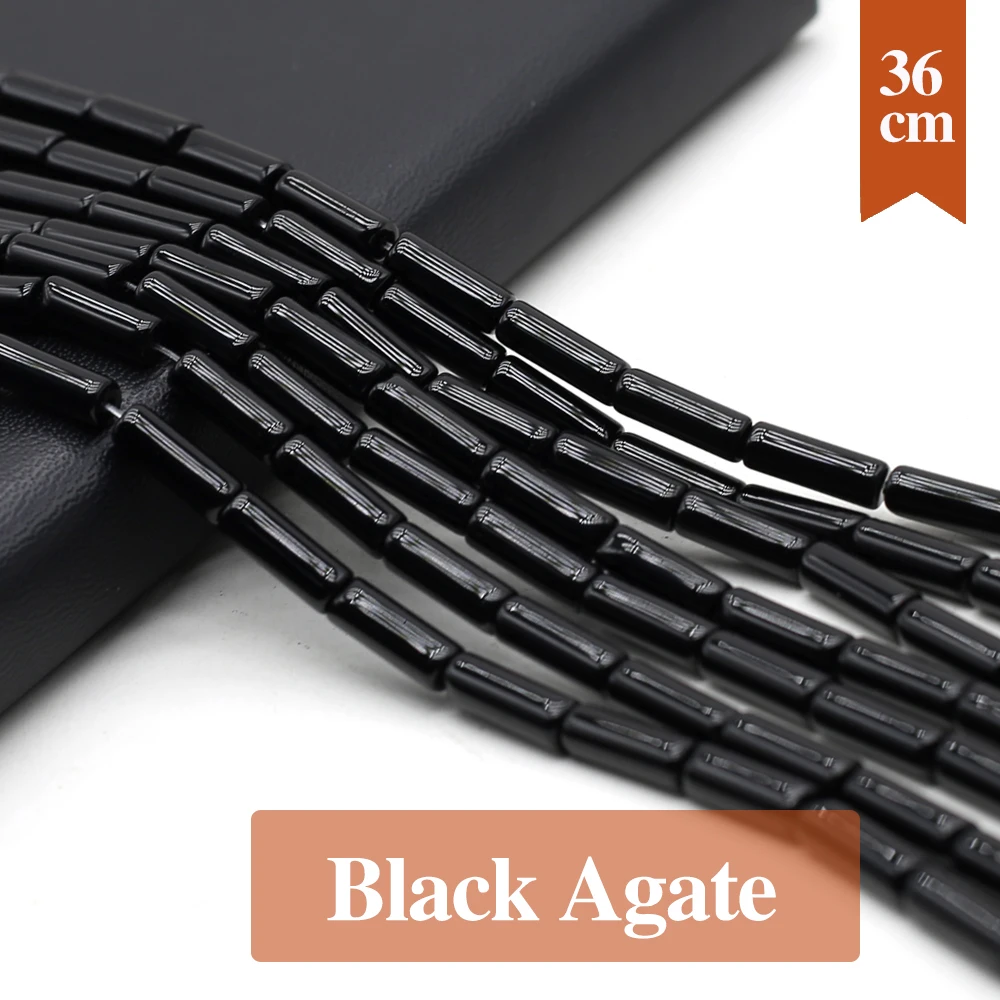 4x13mm Natural Black Agate Beads Cylindrical Natural Agate Stone Loose Spacer Beaded for Making DIY Jewerly Necklace Bracelet