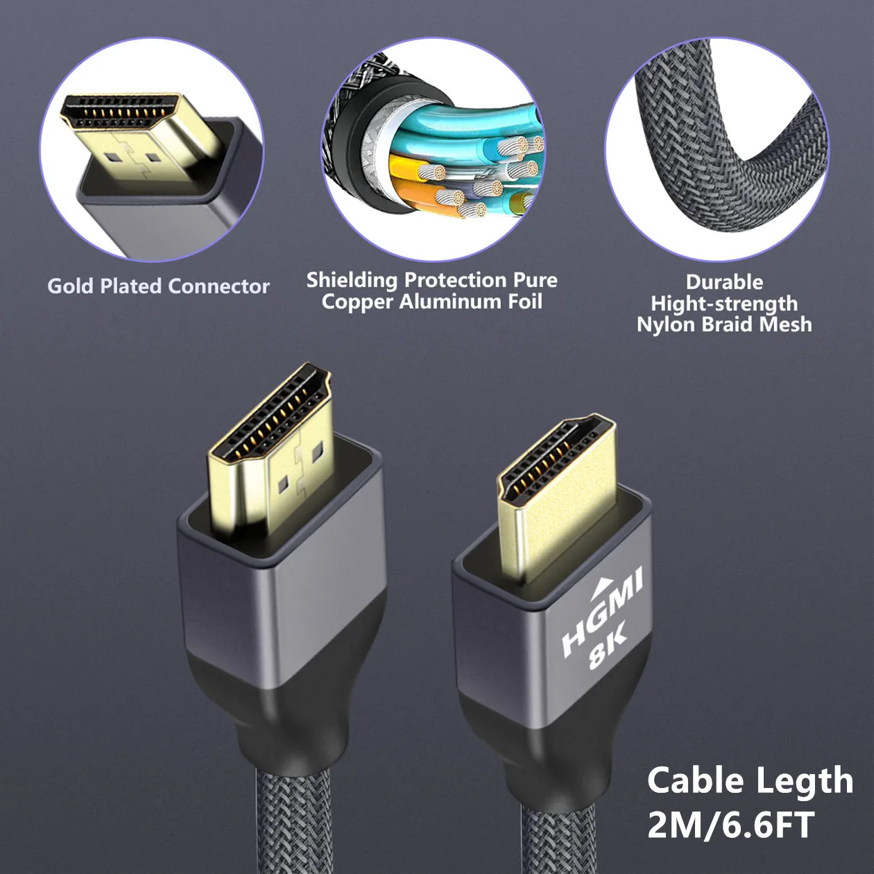 8K HDMI 2.1 Cable 6 ft,Ultra HD High Speed 48Gbps 8K@60Hz,4K@120Hz/144Hz Cable,HDCP 2.2 & 2.3,Dynamic HDR eARC