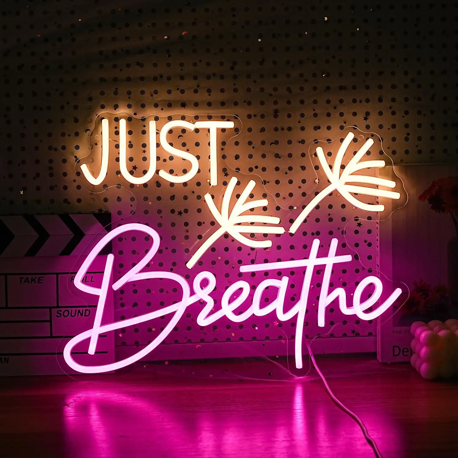 

Just Breathe Neon Sign USB Dimmable LED Neon Lights for Bedroom Yoga Studio Gym Exercise Room Reading Room Decoration Wall Light