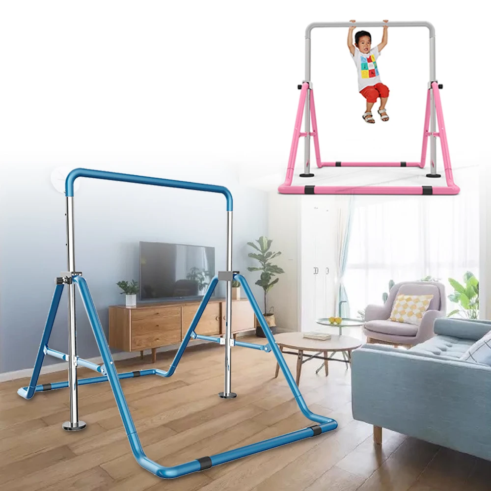 Junior Training Bar Horizontal Gymnastics Bar Indoor Sports Adjustable Blue Kids for Children Home Play Blue/Pink