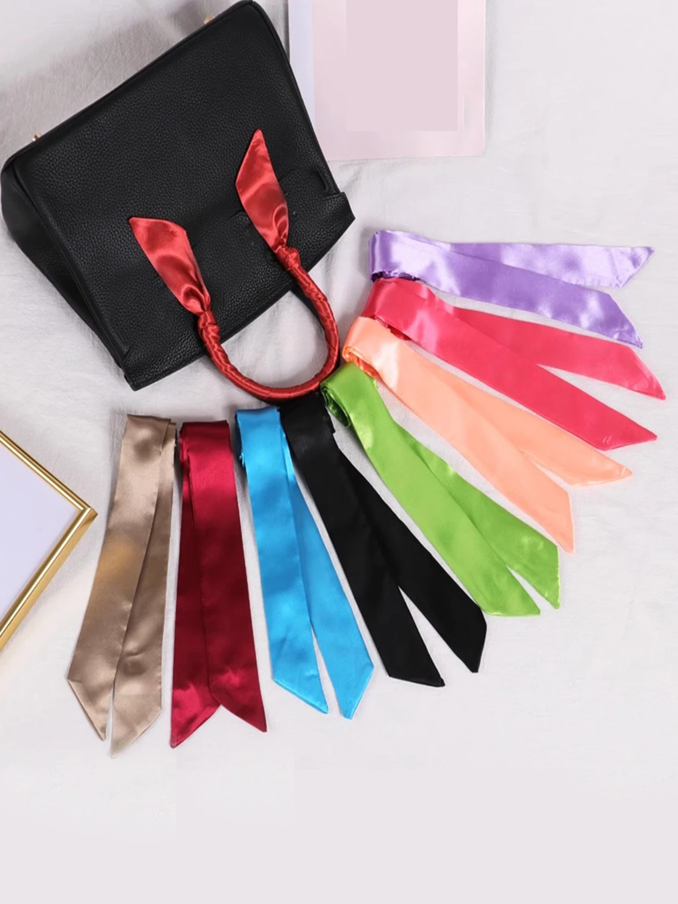 Frau dünner Seidenschal langes Haarstreifen Seidenband kleine Halstücher Taschengriff Band Schal Kopftuch Damen Krawatte 4 cm * 90 cm – Detail 1