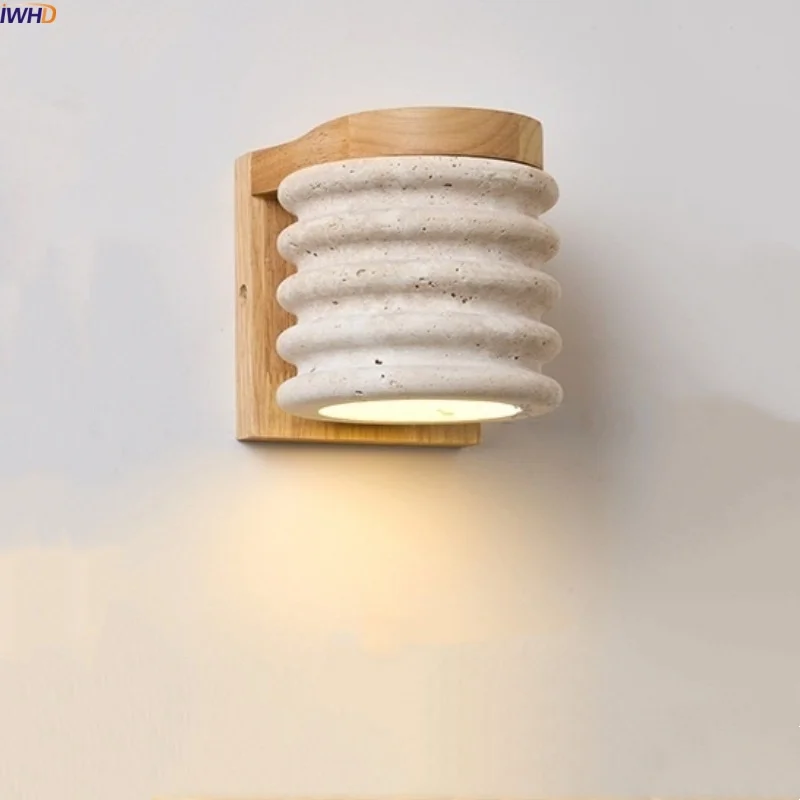 

IWHD Wabi Sabi LED Wall Lights For Living Room Decor Bathroom Mirror Yellow Travertine Bedroom Lamps Interior Lighting Arandela