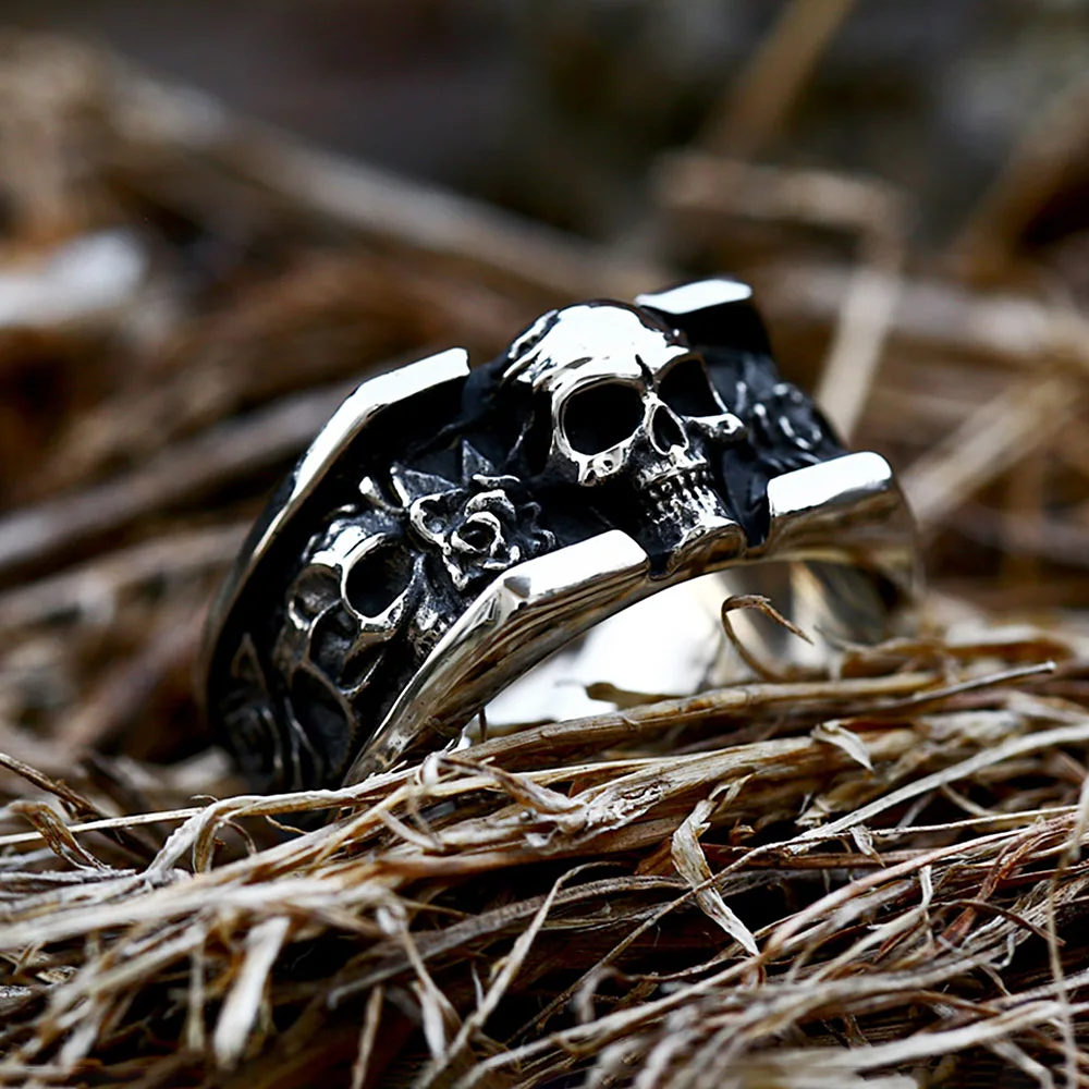 Gothic kreative Edelstahl Schädel Ring für Männer Frauen Biker Motorrad Hip Hop Skelett Ringe Mode Amulett Schmuck Geschenke