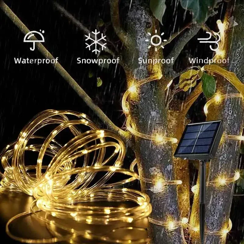 100/200/300Led Outdoor Solar Tube Rope Led Fairy Light Garden Christmas Decoration Wedding Garland Waterproof String Light Strip