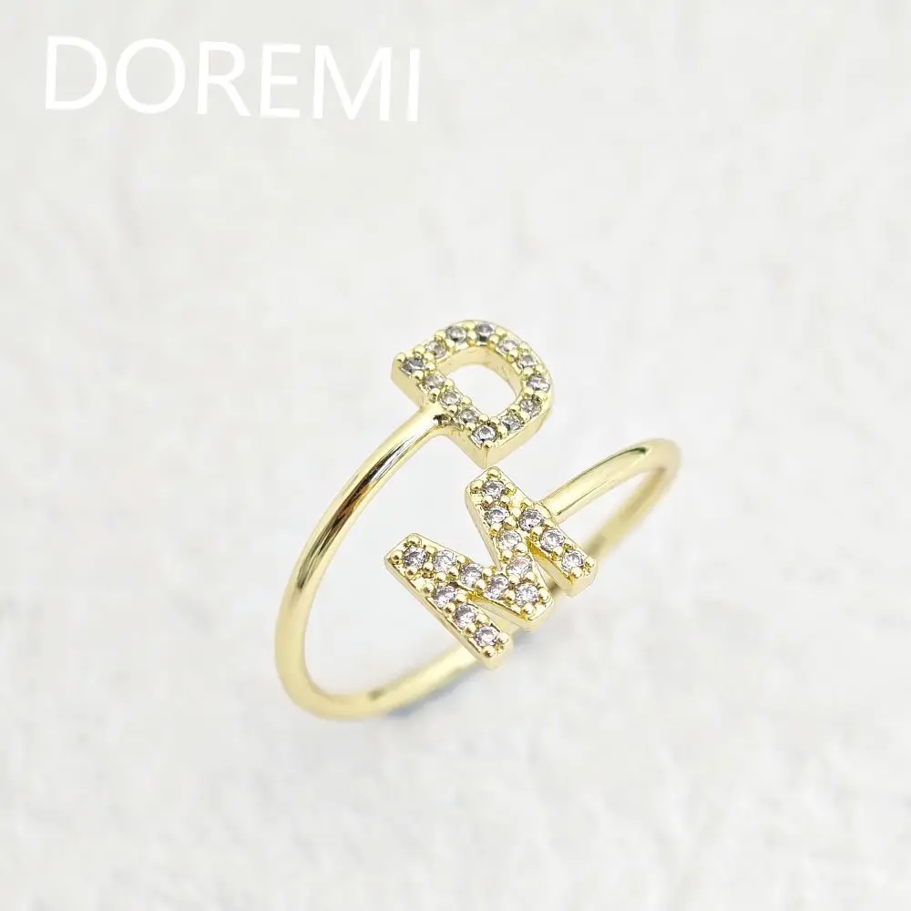 DOREMI Bubble Crystal Letter Women Stagger Letter Ring Custom Design Girls Gift Jewelry Custom Letter Rings