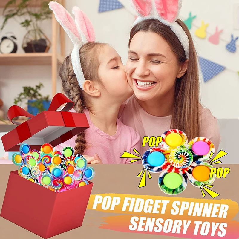 Mainan Jari Pop Spinner Fidget Sederhana Pewarna Dasi Spinner Tangan Gelembung Tekan untuk ADHD Gif Sensorik Penghilang Stres Kecemasan untuk Anak-anak
