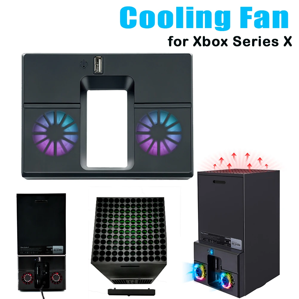 

Вертикальный охлаждающий вентилятор с двумя вентиляторами и USB-портом, вентилятор для отвода тепла, цветной внешний охладитель RGB для консоли Xbox серии X