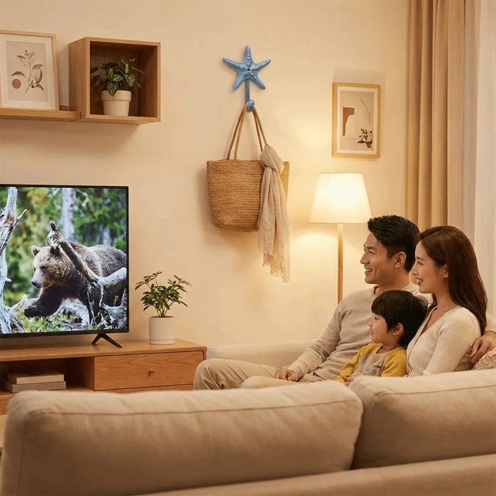 Starfish Shape Cast Iron Hook Ocean Blue Finish Vintage Rustic Wall Mounted Hook Gold Brushed Details Sturdy Cast Iron