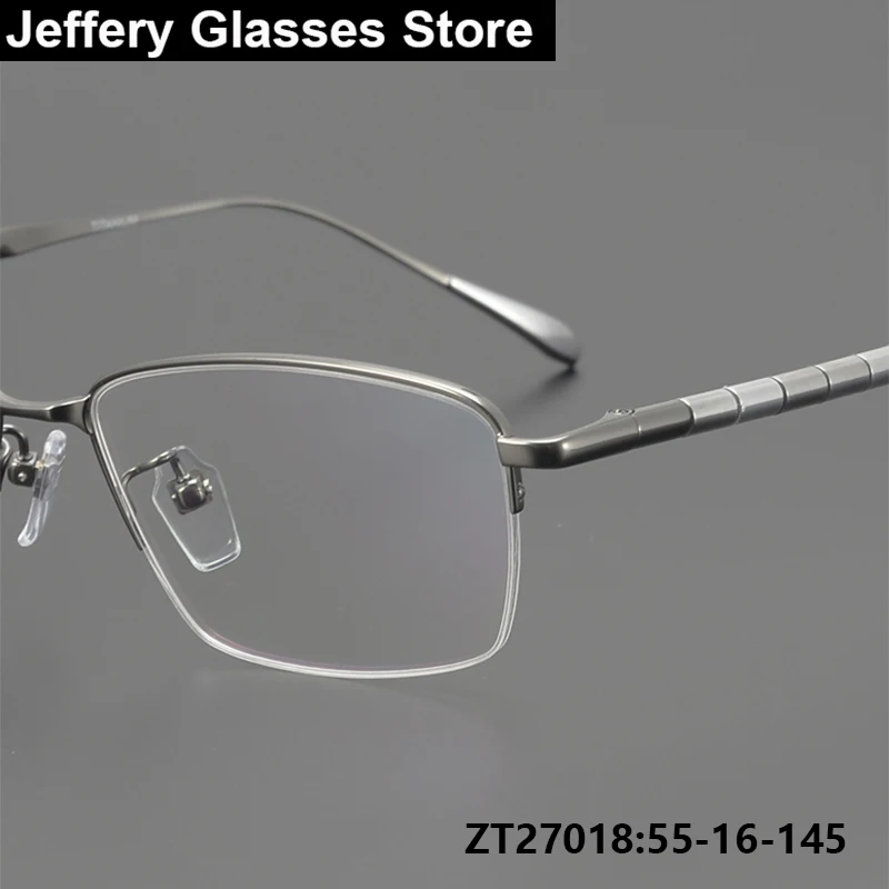 

Men Business Square Glasses Frames ZT27018 Pure Titanium Ultralight Eyeglasses Fashion Half Rim Japanese Optical Spectacle Gafas