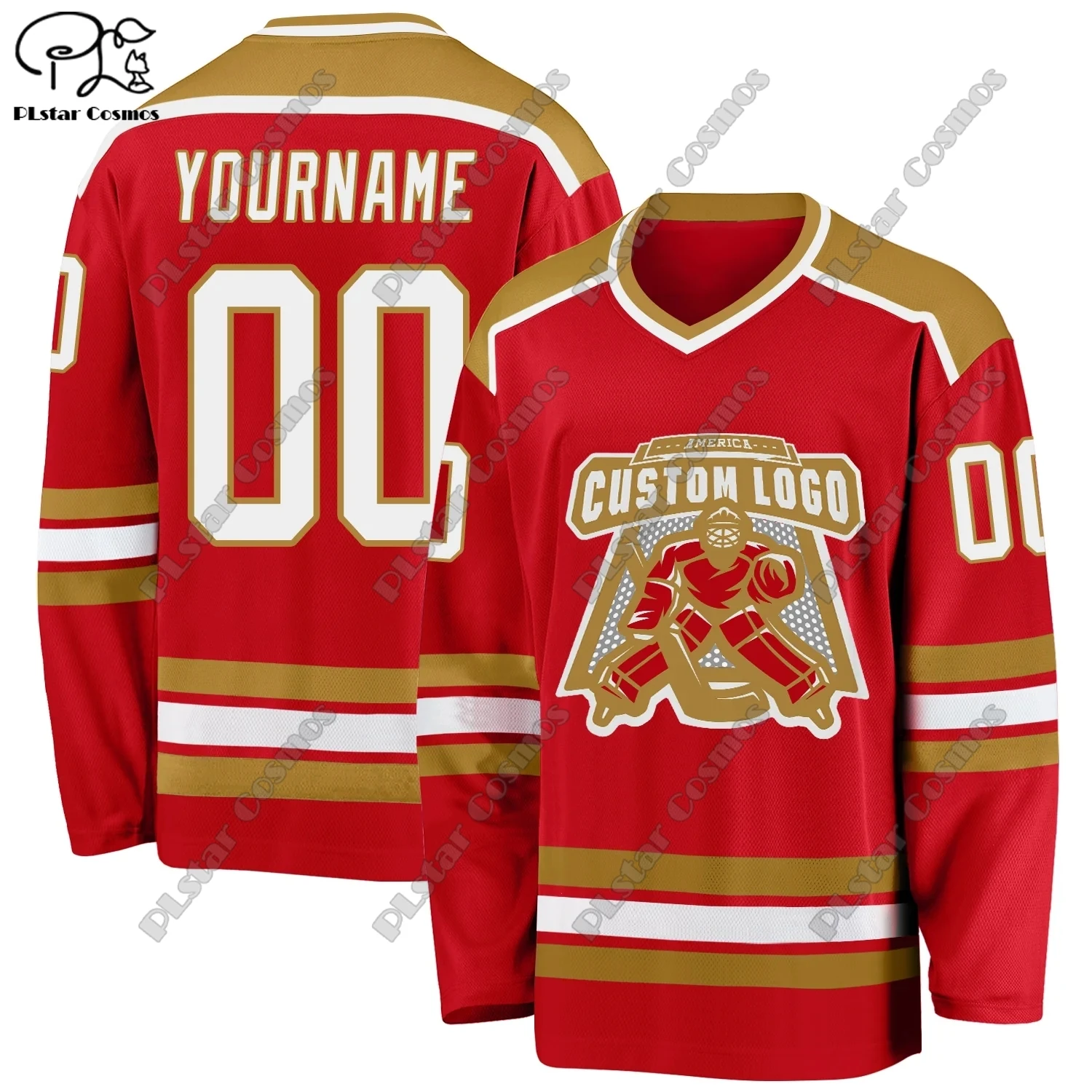 New Fashion red Hockey Jersey Custom V Neck Long Sleeve 3D Printing Harajuku Casual Fun Sweatshirt Team Outdoor Sports Gift Q10