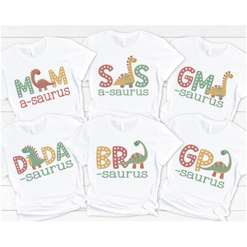 Dinosaur Birthday Party Shirts for Family - Dino Birthday Boy Mama Saurus Dadd Asaurus Boho Colors Three Family Birthday T-shirt