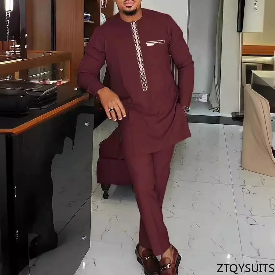 New Dashiki Men's Suit, White Round Neck Long Sleeve, Luxury Brand Men's Suit, Casual Slim Fit, Men's Suit, Wedding Evening Suit