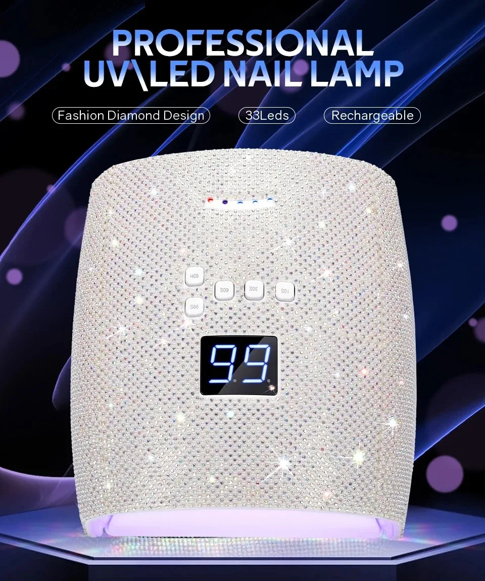 66w with Rhinestones Lamp Chips Removable Bottom Tray Uv Light Lamp for Nail Professional Led Uv Lamp Nail Gel Polish Dryer